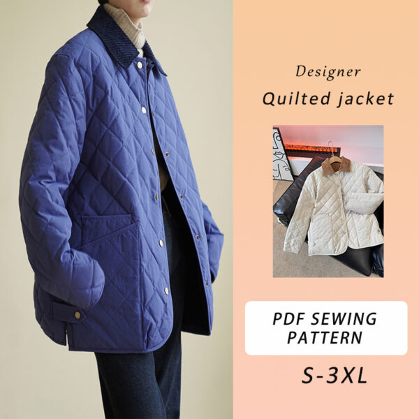 Designer Quilted Jacket Sewing Pattern, Cozy jacket, Womens jacket Pattern, Coat Pattern, 6 sizes, A4 A0 US, PDF Sewing Pattern, Tutorial