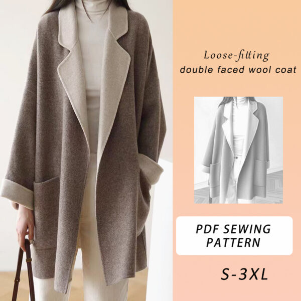 Women's Loose Fitting Wool Coat Sewing Pattern, Sizes S-3XL, A4, US LETTER, A0 Format, Coat Pattern, PDF Sewing pattern, Long Coat Pattern, Tutorial