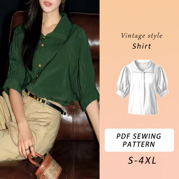 Women's Vintage Shirt Sewing Pattern, Vintage Shirt, Women's Fashion, Women's Top, Women's Blouse, Sewing Pattern, Tutorial