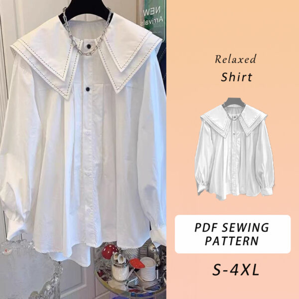 Women's Relaxed Shirt Sewing Pattern, Sizes S-4XL, A4 A0 US Format, Vintage Clothing, Shirt Pattern, Women's Top, Sewing Pattern, Tutorial