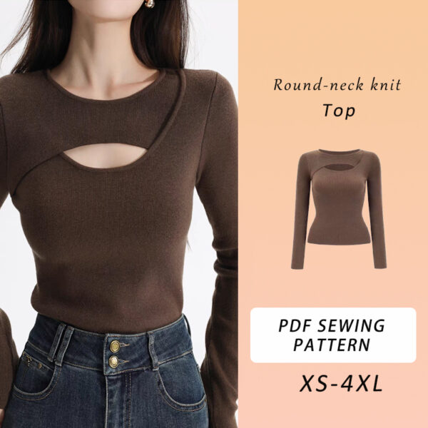 Women's Knit Top Sewing Pattern, Round Neck knit Top, Women's Shirt, Women's Top, Shirt Pattern, Sewing pattern, Tutorial