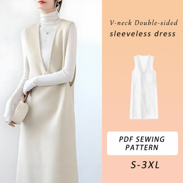 Sleeveless V neck Dress Sewing pattern, Reversible Dress, Women's Dress, Women's Fashion, Long Dress, 6 Sizes, PDF Sewing Tutorial, Pattern