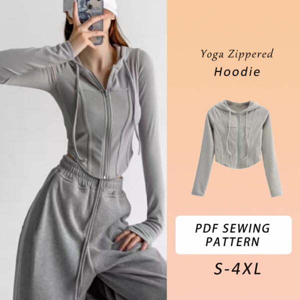 Women's Yoga Hoodie Sewing Pattern, Sports Top, Yoga Zippered Hoodie, Hoodie Pattern, Women's Active Wear, Sewing Pattern, Tutorial