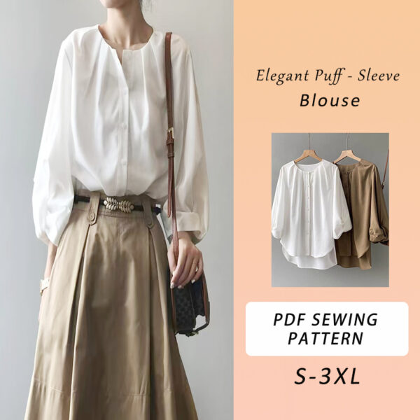 Women's Puff Sleeve Blouse Sewing Pattern, Women's Blouse, Puff Sleeve Blouse, Shirt Pattern, Blouse Pattern, Sewing Pattern, Tutorial