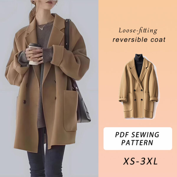 Loose Fit Womens Coat Sewing Pattern, Reversible Coat, Outer Wear, Coat Pattern, Sizes XS-3XL, A4 A0 US Format, PDF Sewing Pattern, Tutorial