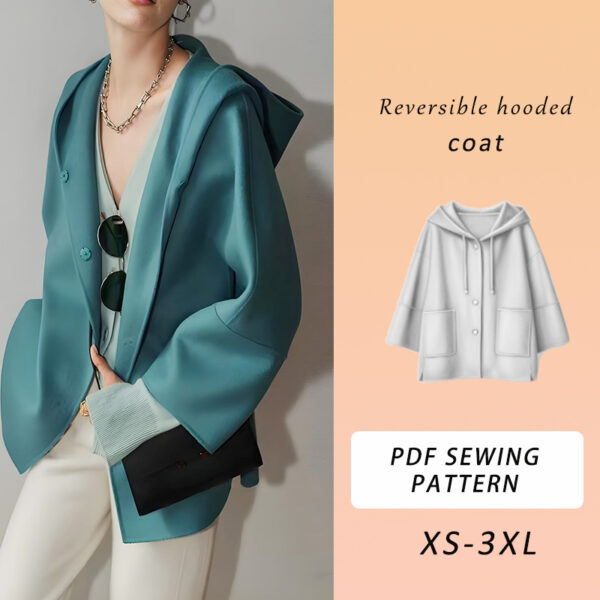 Womens Coat Sewing Pattern, Hooded Coat, Reversible Coat, Over Coat Pattern, 7 Sizes, A4 A0 US Format, PDF Sewing Pattern, Tutorial